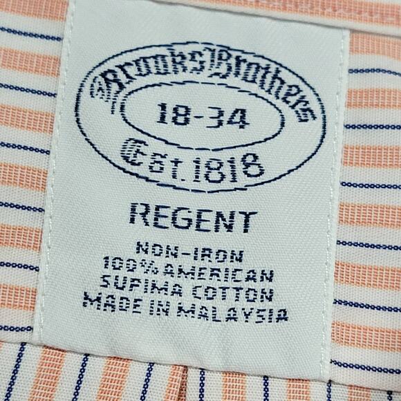 Brooks Brothers White Orange Button Up Preppy Stripe Long Sleeves Mens Size 18 - Picture 3 of 8